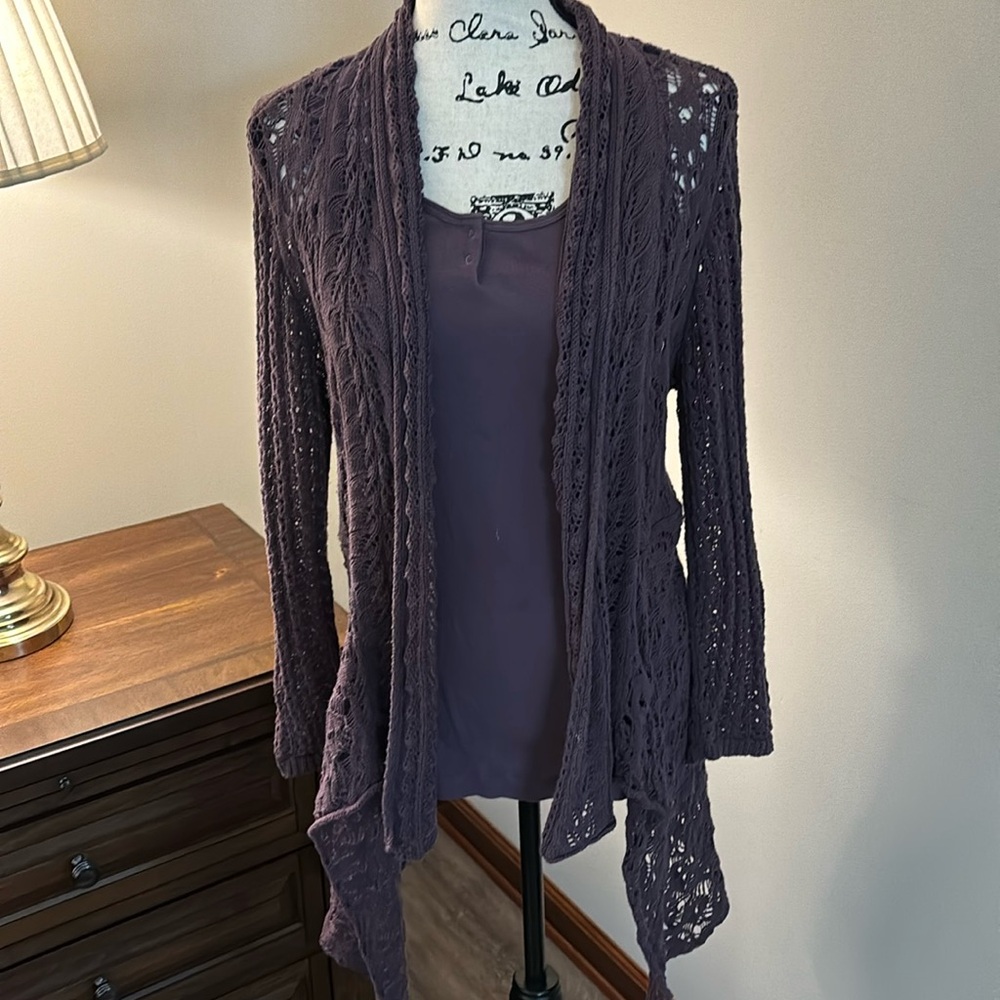 CAbi Crochet Sweater & Tank top set PURPLE M MEDIUM Like New $25 for set